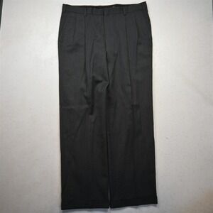 Vtg Bespoke 36x32 Gray Herringbone Wool Pleated Cuffed Baggy Dress Mens Pants